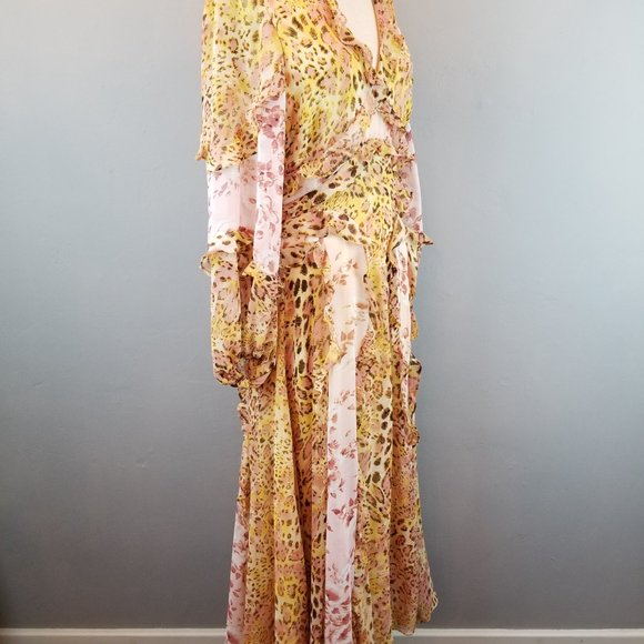 Bardot Blush & Yellow Print Frill Ruffle A Line Maxi Dress Size Medium NEW - Picture 8 of 11